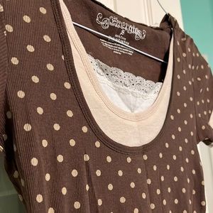 Brown Ribbed Polka Dot Shirt with Hoodie
